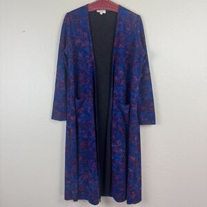 Lularoe Sarah Duster Open Front Cardigan Long Sleeve Blue Purple Floral Small